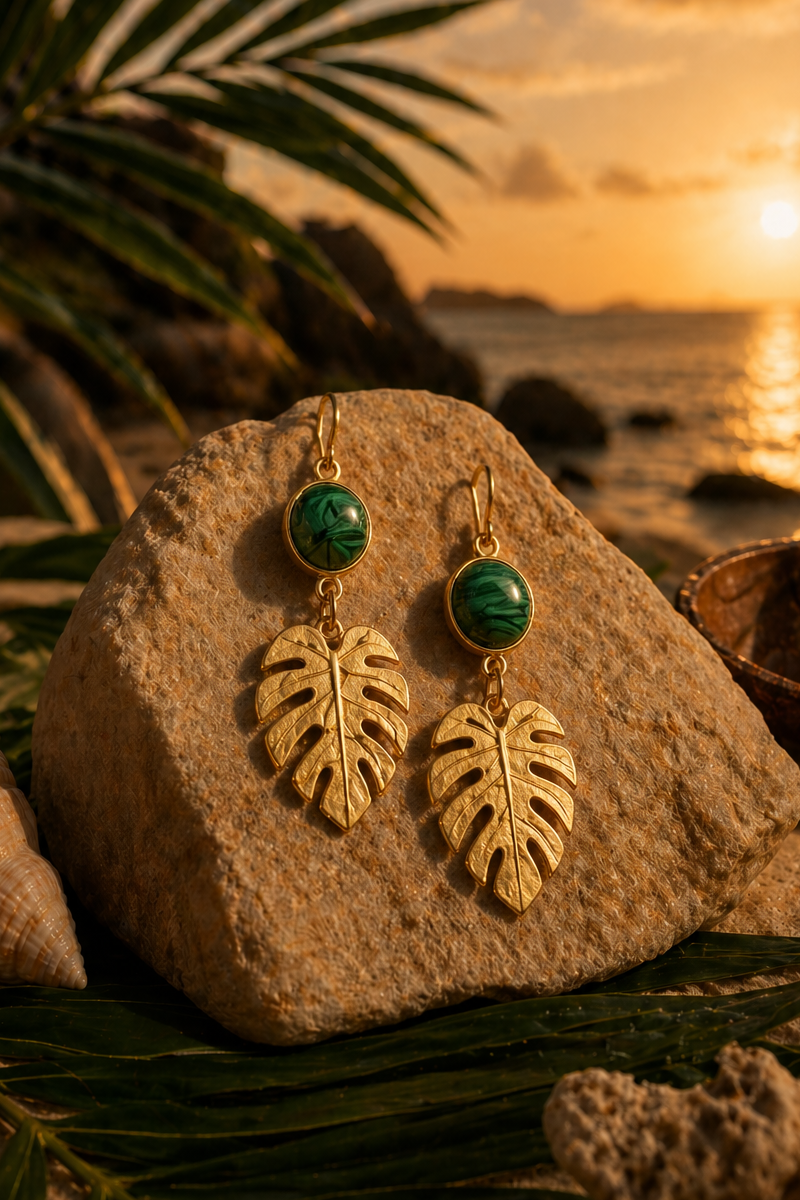 boucles oreille malachite tropical